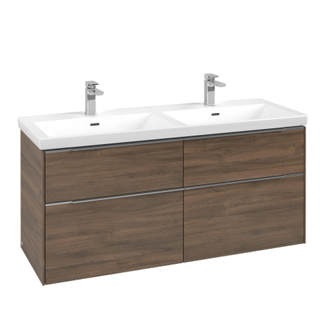 Villeroy & Boch Subway 3.0 wastafelonderbouwkast - met 4 laden - met grepen aluminium glanzend - 127.2x57.6x47. - Arizona Oak (hout) SW641572