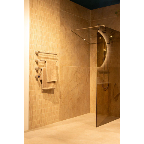Fortifura Galeria Paroi de douche à l'italienne - 110x200cm - paroi en verre arrondie - verre fumé - barre de fixation murale - acier inox brossé PVD SW1420868