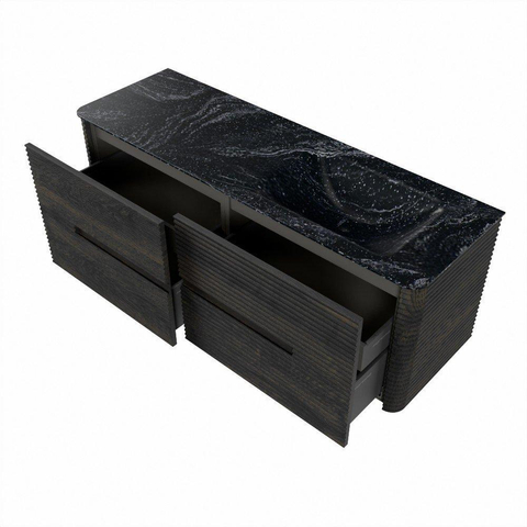 Mondiaz CIRO-DLUX Meuble de salle de bains - 140x45x50cm - Plan vasque solid surface Lava - 1 vasque à droite - sans trous de robinet - 4 tiroirs - Shadow SW1532488