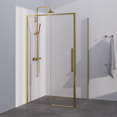 BRAUER Season cabine de douche - 100x90x200cm - porte coulissante - verre transparent - réversible - revêtement de verre - Or SW1448763