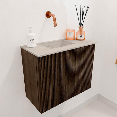 Mondiaz JOYA-DLUX Meuble de toilette 50cm - couleur Walnut - Lavabo FAYE position Gauche Sans trou de robinet couleur Opalo. SW1422577