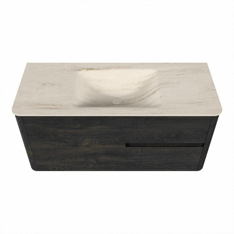 Mondiaz CIRO-DLUX Meuble de salle de bains avec lavabo - 110x45x50cm - Plan vasque Solid surface Meli - 1 vasque au centre - sans trous de robinetterie - 2 tiroirs - Shadow SW1532286