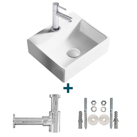 Nemo Spring Sun pack lave-mains – 33,5 x 29,5 cm – céramique blanche – perçage central – robinet chromé SW385490
