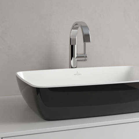 Villeroy & Boch Artis opzetwastafel rechthoekig - 58x38x12.5cm - zonder kraangat - zonder overloop - Coal Black (glans zwart) SW68847