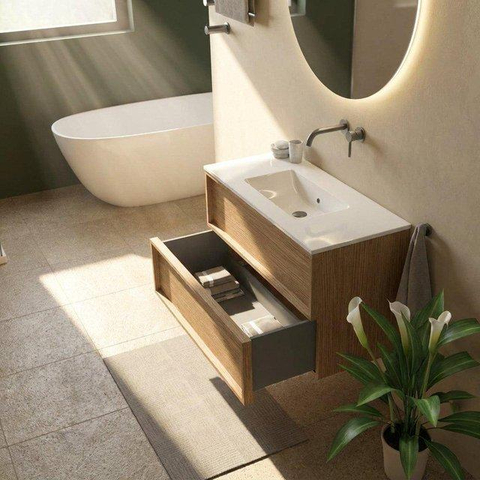 Saniclass Holz Frame Meuble bas de salle de bains - 100x45x60cm - 2 tiroirs - chêne naturel SW1578594