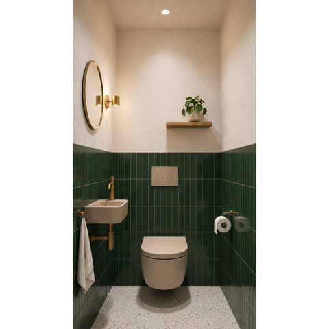 QeramiQ Dely Swirl Ensemble WC - 36.3x51.7cm - réservoir encastré Geberit UP320 - avec cadre Burda - abattant 35mm - plaque de commande taupe - boutons ronds - beige SW1164398