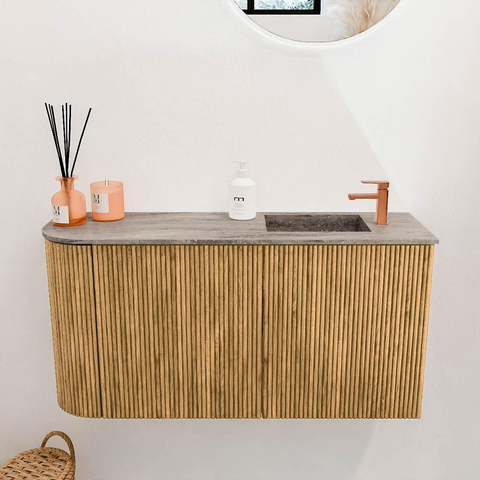 Mondiaz JOYA-DLUX 81.6cm toiletmeubel - ronding links kleur Oak - Wastafel FAYE positie Rechts 1 kraangat kleur Oza. SW1424127