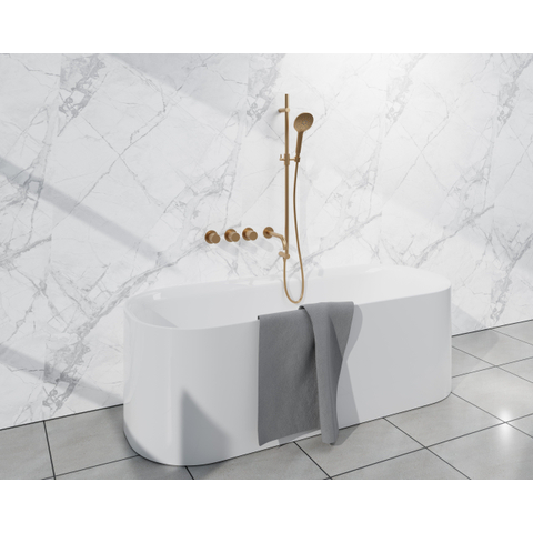 Fortifura Nebbio Ensemble combiné baignoire - mitigeur thermostatique - barre de glissement - coude mural intégré - flexible de douche lisse - douchette ronde - bec - laiton brossé SW1238007