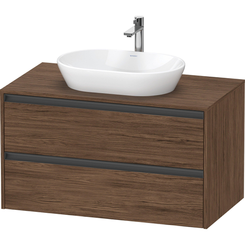 Duravit Ketho.2 Wastafelonderbouwkast - inclusief consoleplaat - met 2 laden - 100x55x56.8cm - met handgrepen antraciet - donker noten mat SW772688