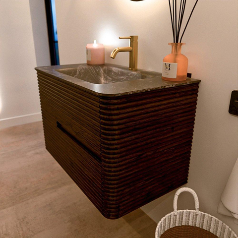 Mondiaz CIRO-DLUX Badkamermeubelset - 80x45x50cm - Solid surface wastafel Lava - 1 wasbak Midden - 1 kraangat - 2 lades - Walnut SW1530131
