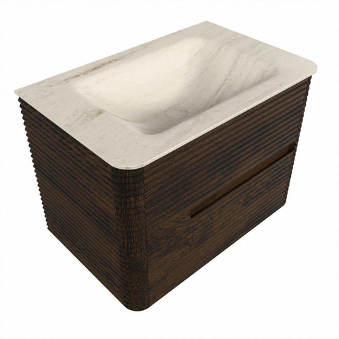 Mondiaz CIRO-DLUX Meuble de salle de bains ensemble - 70x45x50cm - Plan vasque solid surface Meli - 1 lavabo au milieu - 1 trou de robinet - 2 tiroirs - Noyer SW1530452