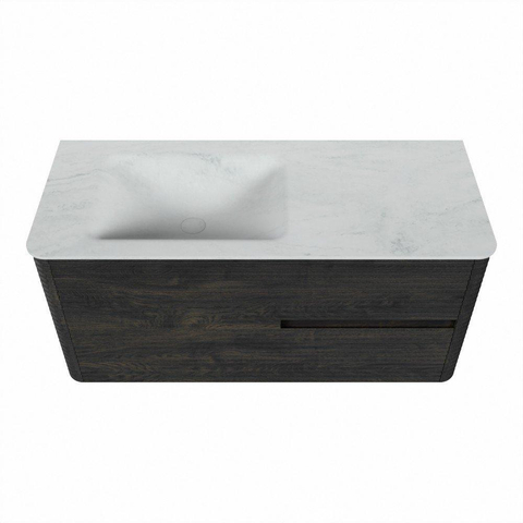 Mondiaz CIRO-DLUX Badkamermeubelset - 110x45x50cm - Solid surface wastafel Opalo - 1 wasbak Links - zonder kraangaten - 2 lades - Shadow SW1532413