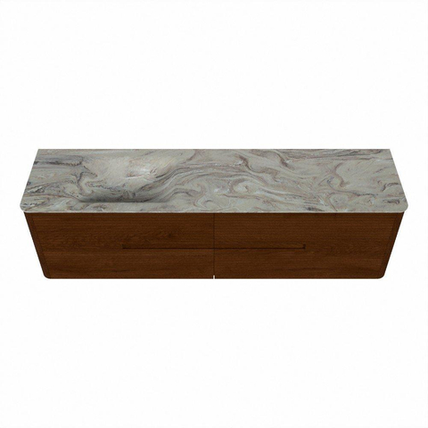 Mondiaz CIRO-DLUX Ensemble de meubles de salle de bains - 180x45x50cm - Plan-vasque solid surface Glace - 1 lavabo à gauche - 1 trou de robinet - 4 tiroirs - Ruby SW1531678