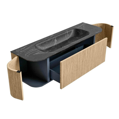 MONDIAZ KURVE-DLUX Meuble de salle de bains 150 cm avec module 25 Len R couleur Chêne avec 1 tiroir et 2 portes. Lavabo BIG MEDIUM central 1 trou de robinet couleur Lava. SW1138133