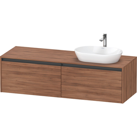 Duravit Ketho.2 Wastafelonderbouwkast - inclusief consoleplaat - met 2 laden - voor waskom rechts - 160x55x45.9cm - met handgrepen antraciet - noten mat SW771775