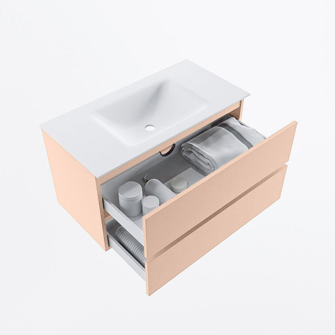 MONDIAZ VICA Badkamermeubelset - 90cm - onderkast rosee- 2 lades - wastafel cloud midden - 1 kraangat - 60cm hoge versie - talc SW1083301