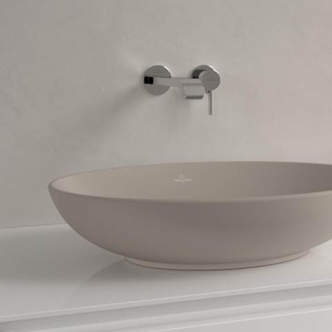 Villeroy & Boch Loop & Friends opzetwastafel - 56x38cm - zonder kraangat - met overloop CeramicPlus - mat almond (beige) SW644146