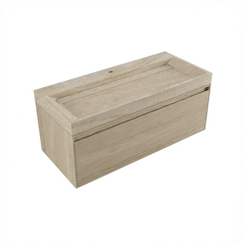 Forzalaqua Ibiza Ensemble meuble de salle de bains - 100x50x50cm - 1 tiroir - lavabo en travertin - 1 trou de robinet - jeu de supports - bouchen de vidage - smoke SW1476841