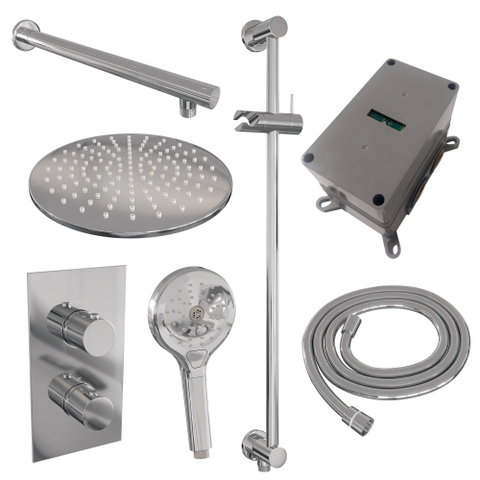 BRAUER Chrome Edition ensemble de douche pluie encastré – douche de tête Ø 30 cm – bras mural droit 40 cm – douchette ronde – avec inverseur SW538409