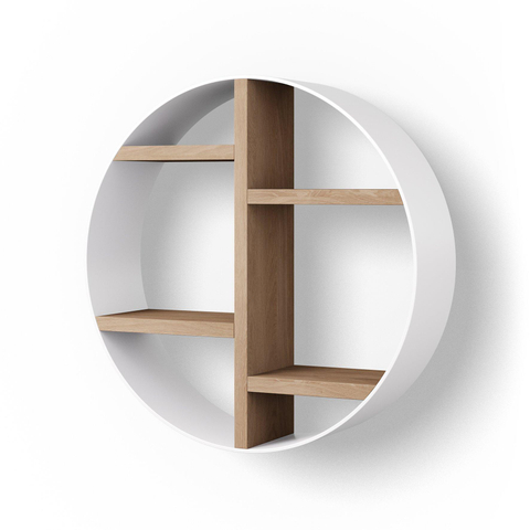 Looox Wood collection Wooden BoX niche murale ronde mat blanc Ø50x14cm chêne old grey SW108696