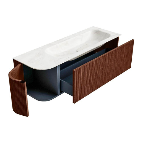 Mondiaz KURVE-DLUX Ensemble de meuble de salle de bains - 135x46x40cm - 1 tiroir - 1 porte - lavabo solid surface - droit - sans trou de robinet - Ruby SW1415860