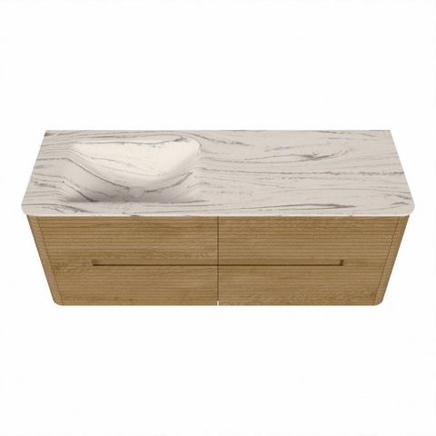 Mondiaz CIRO-DLUX Meuble de salle de bains - 130x45x50cm - Plan vasque en solid surface Nata - 1 lavabo à gauche - sans trous de robinet - 4 tiroirs - Chêne SW1531445