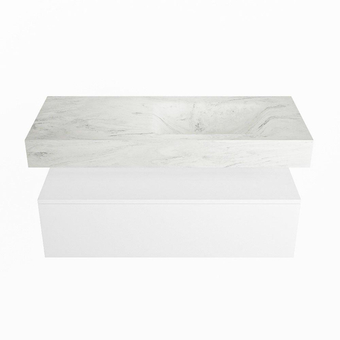 Mondiaz ALAN-DLUX Ensemble de meuble - 110cm - meuble Talc mat - 1 tiroir - Lavabo Cloud Opalo suspendu - vasque Droite - 0 trous de robinet SW806246