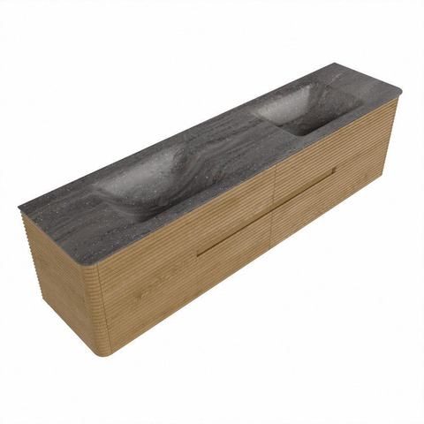 Mondiaz CIRO-DLUX Ensemble de meubles de salle de bains - 190x45x50cm - Plan vasque solid surface Oza - 2 vasques Double - 2 trous de robinetterie - 4 tiroirs - Chêne SW1531165