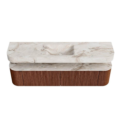 MONDIAZ THOR-DLUX 190cm meuble de salle de bains arrondi gauche + droite couleur Ruby avec 2 tiroirs et 2 portes. Vasque suspendue CLOUD Milieu sans trou de robinet couleur Frappe. SW1466505