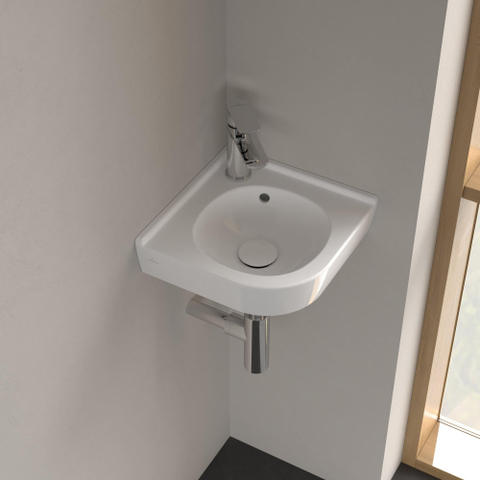 Villeroy & Boch O.novo hoekfontein - 32x32cm - met kraangat - met overloop CeramicPlus - White Alpine (glans wit) SW84225