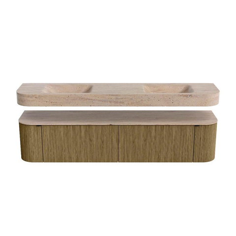 MONDIAZ THOR-DLUX Meuble de salle de bains - 200cm - arrondi gauche + droite - couleur Dusk - 2 tiroirs et 2 portes - Vasque suspendue CLOUD Double sans trou de robinet - couleur Saba SW1467227