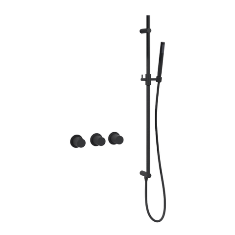 Fortifura Nebbio Badcombinatie-set - thermostaatkraan - glijstang met geïntegreerde wandaansluitbocht - gladde doucheslang - staaf handdouche - badvulcombinatie - mat zwart SW1238063