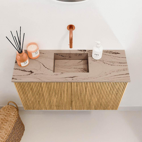 Mondiaz JOYA-DLUX 70cm meuble de toilette - couleur Chêne - Vasque FAYE position Milieu Sans trou de robinet couleur Arène SW1426233