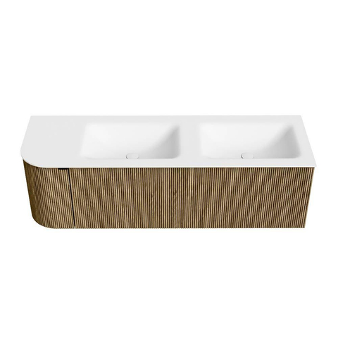 Mondiaz KURVE Ensemble de meubles de salle de bains - 145x46x40cm - 1 tiroir - 1 porte - lavabo solid surface - double / droite - sans trou de robinet - Dusk SW1414798
