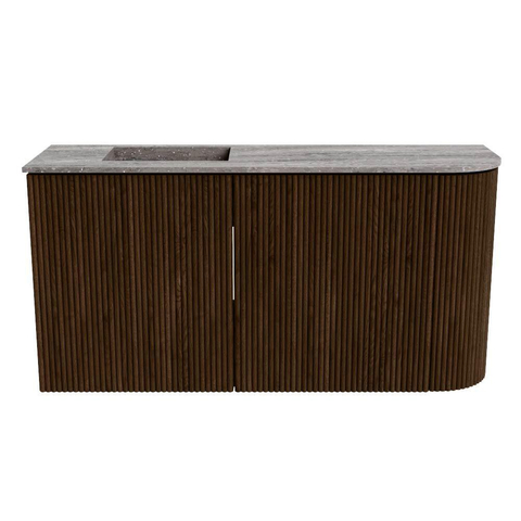 Mondiaz JOYA-DLUX 81.6cm toiletmeubel - ronding rechts kleur Walnut - Wastafel FAYE positie Links Zonder kraangat kleur Oza. SW1424600