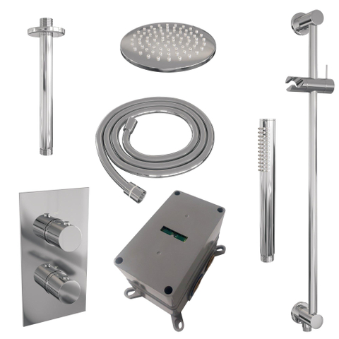 Brauer Chrome Edition Ensemble de douche de tête encastré - douche de tête 20 cm - bras de plafond 20 cm - 2 fonctions - barre de douche - avec partie encastrée - douchette stick 1 jet - chrome SW538393