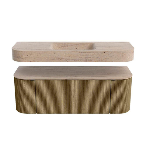 MONDIAZ THOR-DLUX 130cm meuble de salle de bains arrondi gauche + droite couleur Dusk avec 1 tiroir et 2 portes. Vasque suspendue CLOUD Milieu 1 trou de robinet couleur Saba. SW1464062