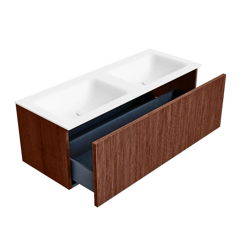Mondiaz KURVE Ensemble de meuble de salle de bains - 120x46x40cm - 1 tiroir - lavabo solid surface - double - sans trou de robinet - Ruby SW1416112
