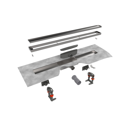 Easy Drain Modulo TAF low caniveau de douche - 80x6.7cm - avec bride de sol - Siphon: 30mm - inox brossé SW68924
