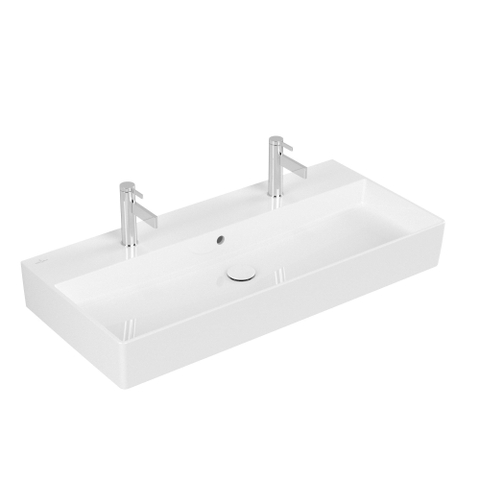 Villeroy & Boch memento 2.0 wastafel - voor handdoekhouders - 100x47cm - met overloop - 2 kraangaten CeramicPlus - White Alpine (glans wit) SW336045