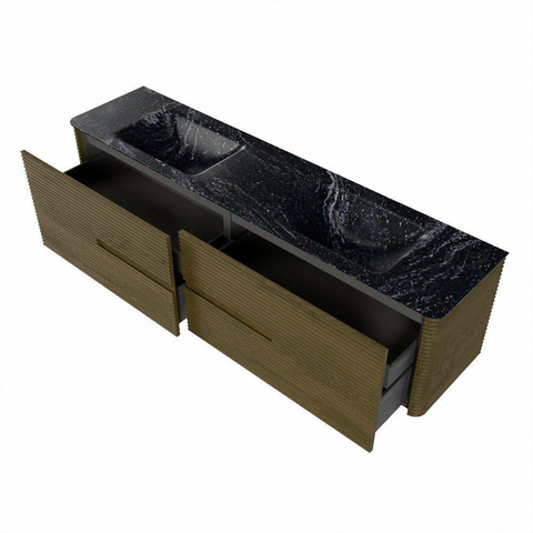 Mondiaz CIRO-DLUX Badkamermeubelset - 190x45x50cm - Solid surface wastafel Lava - 2 wasbak Dubbel - 2 kraangaten - 4 lades - Dusk SW1533073