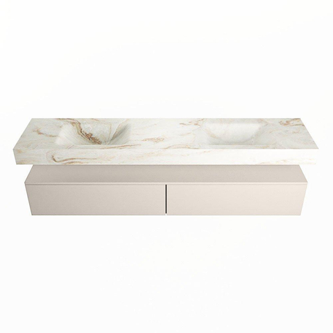 Mondiaz ALAN-DLUX Ensemble de meuble - 200cm - meuble Linen mat - 2 tiroirs - Lavabo Cloud Frappe suspendu - vasque Gauche et droite - 2 trous de robinet SW805112