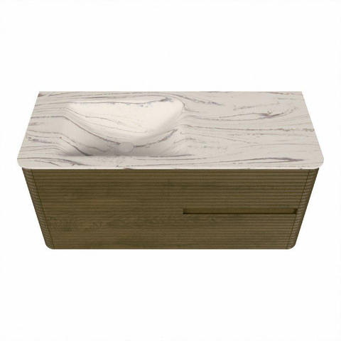 Mondiaz CIRO-DLUX Ensemble de meubles de salle de bains - 110x45x50cm - Plan vasque solid surface Nata - 1 vasque à gauche - 1 trou de robinetterie - 2 tiroirs - Dusk SW1533234