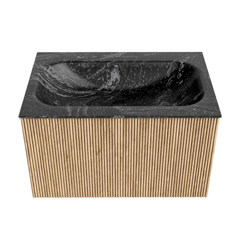 MONDIAZ KURVE-DLUX Meuble de salle de bains 70cm couleur Oak avec 1 tiroir. Lavabo BIG SMALL central sans trou de robinet couleur Lava. SW1138203