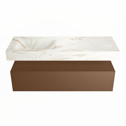 Mondiaz ALAN-DLUX Ensemble de meuble - 130cm - meuble Rust mat - 1 tiroir - Lavabo Cloud Frappe suspendu - vasque Gauche - 0 trous de robinet SW805461