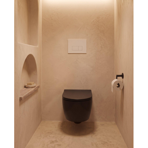 QeramiQ Dely Swirl Toiletset - 36.3x51.7cm - Geberit UP320 inbouwreservoir - met Burda frame - slim zitting - mat witte metalen bedieningsplaat - rechthoekige knoppen - mat zwart SW1130203