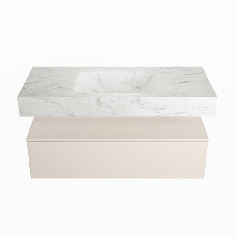 Mondiaz ALAN-DLUX Ensemble de meuble - 110cm - meuble Linen mat - 1 tiroir - Lavabo Cloud Opalo suspendu - vasque Centre - 0 trous de robinet SW806441
