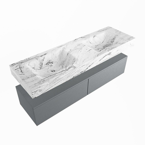 Mondiaz ALAN-DLUX Ensemble de meuble - 150cm - meuble Plata mat - 2 tiroirs - Lavabo Cloud Glace suspendu - vasque Gauche et droite - 0 trous de robinet SW806133