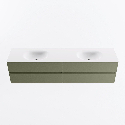 Mondiaz VICA Ensemble meuble de salle de bains - 200cm - army - 4 tiroirs - Lavabo MOON - double sans trou de robinet - couleur talc - version XL 60cm de hauteur SW1189230