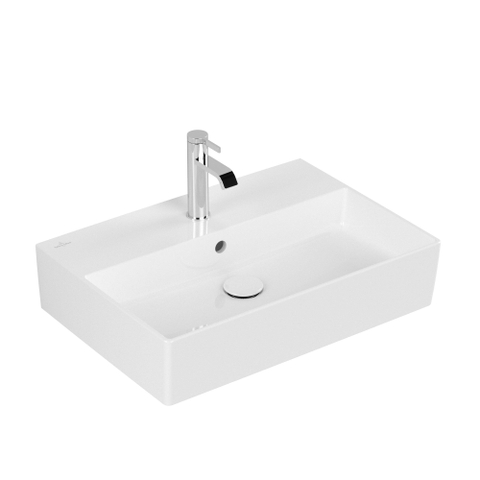 Villeroy & Boch memento 2.0 wastafel - 600x420mm - 1 kraangat - met overloop CeramicPlus - White Alpine (glans wit) SW336056